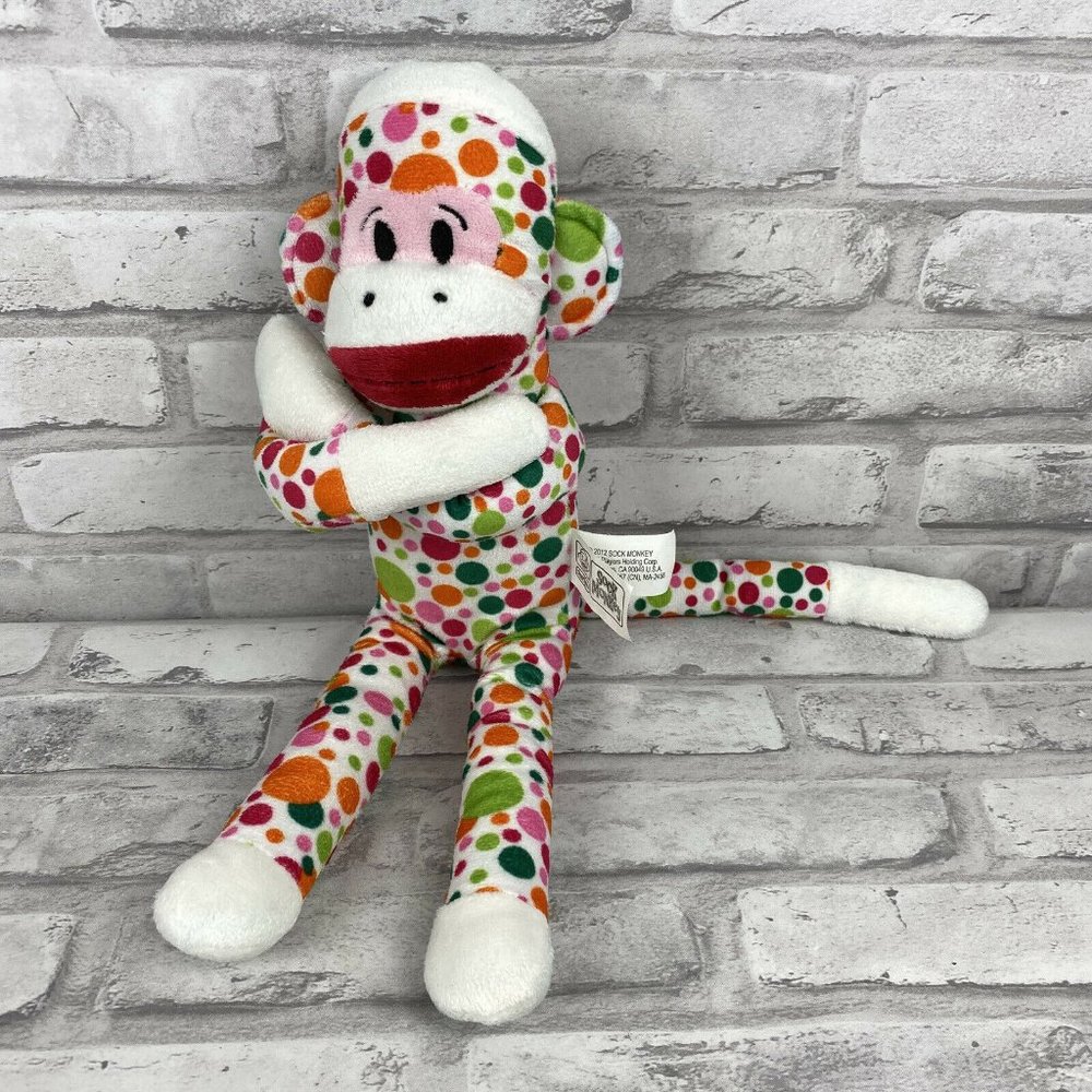 Sock Monkey Spots Stuffed Hugging Animal Plush 14"